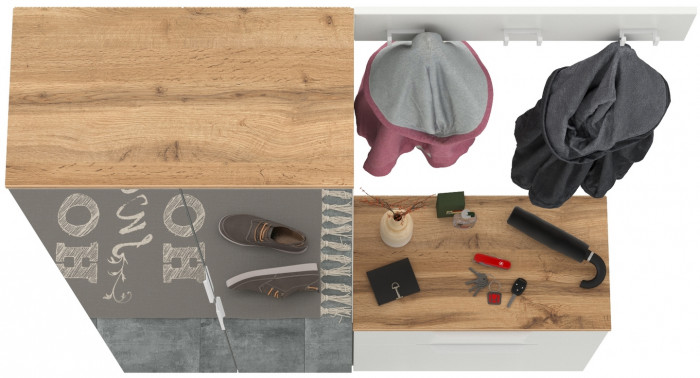 Октава Прихожая 11, цвет белый шагрень/дуб крафт золотой/фасады МДФ белый шагрень, ШхГхВ 129,3х35,4х197,6 см., универсальная сборка