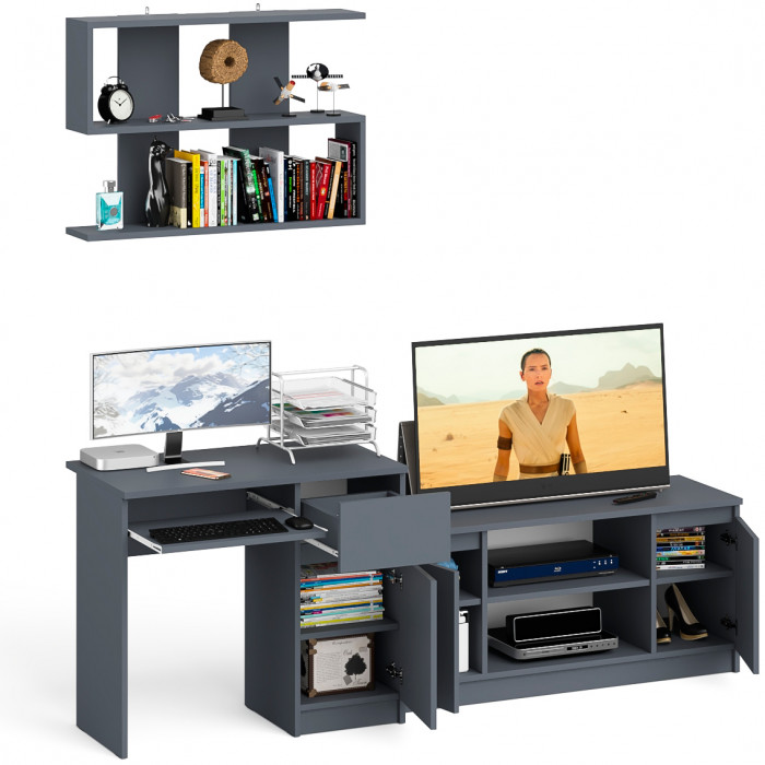 Мори компьютерный стол МС-1 правый + Тумба МТВ1200.1 + Полка 900, графит