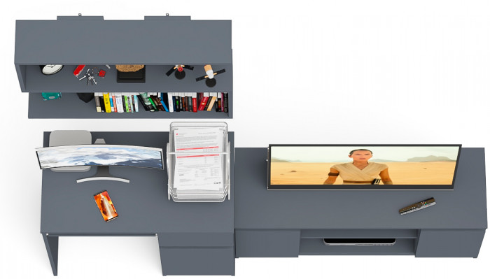 Мори компьютерный стол МС-1 правый + Тумба МТВ1200.1 + Полка 900, графит