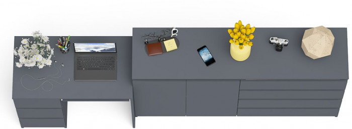 Мори компьютерный стол МС-6 левый + Комод МК1600.1, графит