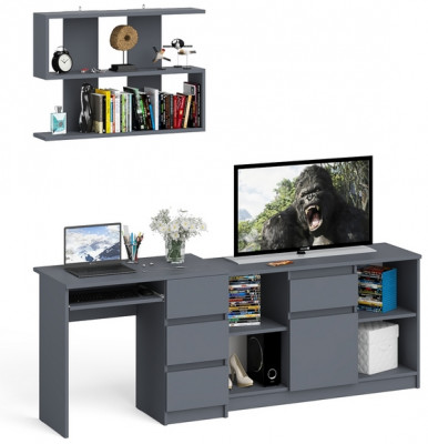 Мори компьютерный стол МС-6 правый + Тумба МТВ1204.1 + Полка 900, графит