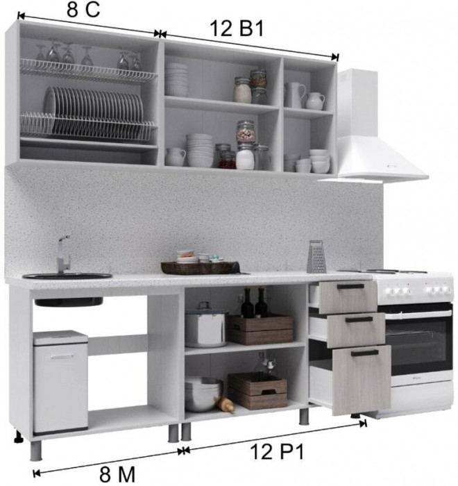 Кухонный гарнитур Осло 2,0м Карбон форфор