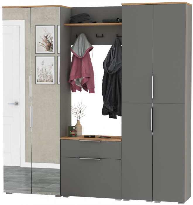 Октава Прихожая 29, серый графит/дуб крафт золотой/фасады МДФ серый графит
