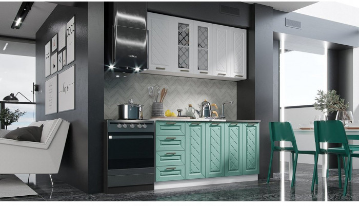 Кухня МДФ Агава 1600 (лиственница темная, Белый)