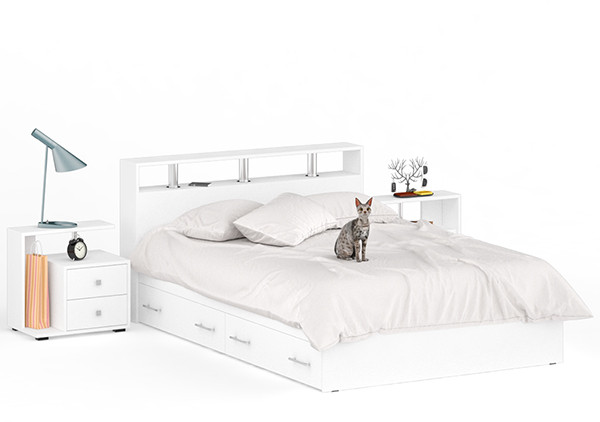 Камелия Кровать с ящиками 1400 + две тумбы, белый