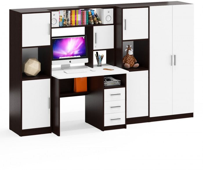 С-МД-СК9 Компоновка № 03, цвет венге/белый шагрень, ШхГхВ 258х70х160 см., НЕ универсальная сборка