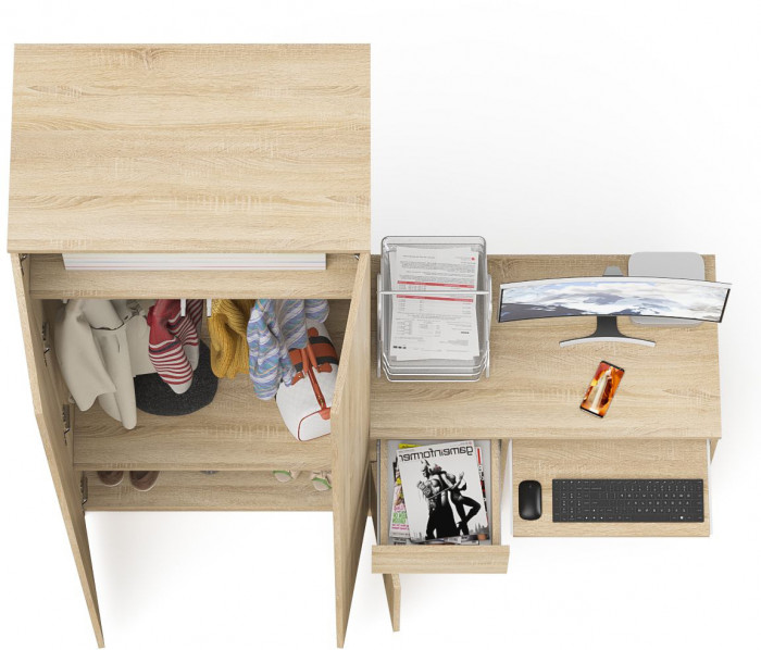 Мори Стол компьютерный МС-1 левый + Шкаф МШ800.1, цвет дуб сонома, ШхГхВ 170,4х50,4х209,6 см., выдвижной ящик слева, НЕ универсальная сборка