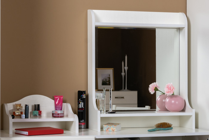 Ливерпуль Стол туалетный 12.46 + Полка 10.118 + Полка 10.117, цвет ясень ваниль/белый, ШхГхВ 119,8х41,3х152,3 см., НЕ универсальная сборка