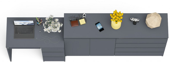 Мори компьютерный стол МС-6 правый + Комод МК1600.1, графит