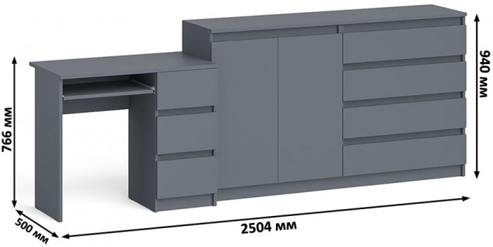 Мори компьютерный стол МС-6 правый + Комод МК1600.1, графит