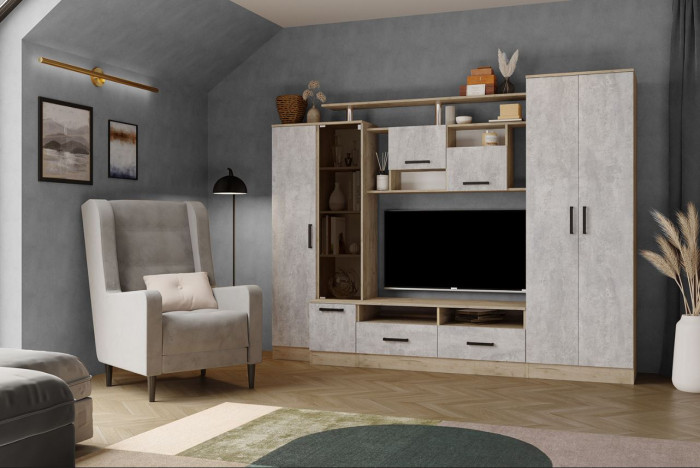 Гостиная Оскар-5 (2500*1920*450) дуб крафт серый/цемент