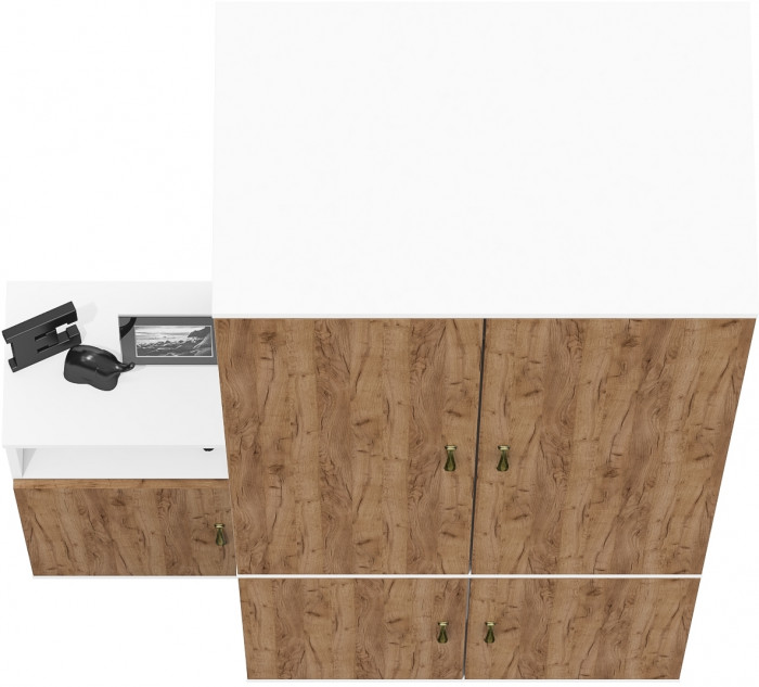 Лидер-8 Шкаф МД 19Б + Тумба МД 3.19, белый шагрень/крафт золото