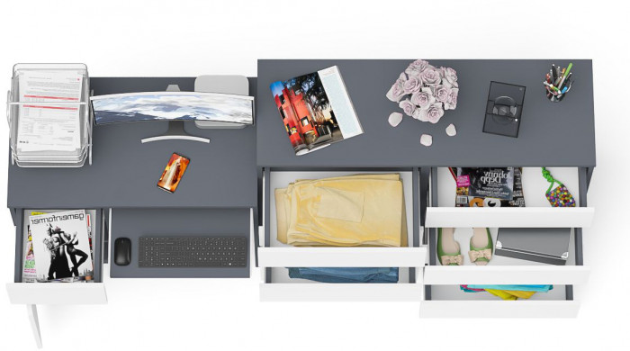 Мори компьютерный стол МС-1 левый + Комод МК1200.8, графит/белый