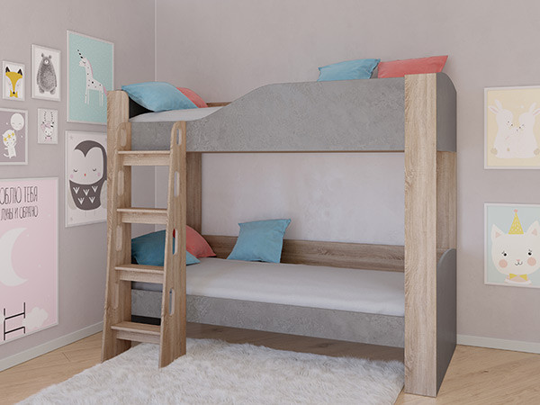 Кровать двухъярусная АСТРА 2 Сонома/Железный Камень без ящика