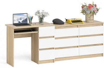 Мори Стол компьютерный МС-6 правый + Комод МК1200.6, цвет дуб сонома/белый, ШхГхВ 210,4х50х76,6 см., выдвижные ящики справа, НЕ универсальная сборка