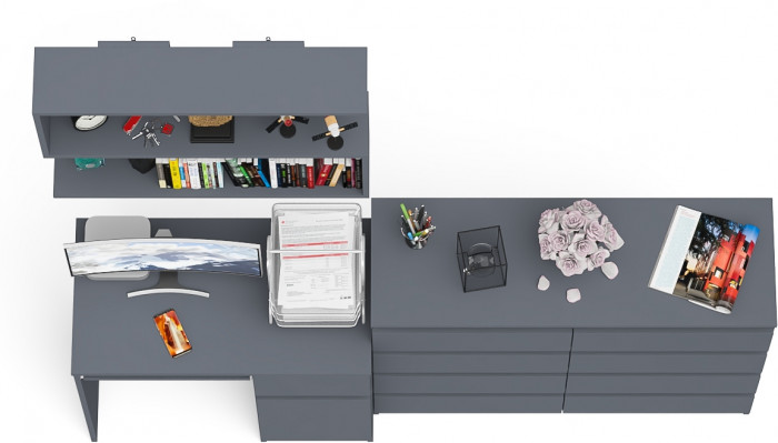 Мори компьютерный стол МС-1 правый + Комод МК1200.8 + Полка 900, графит