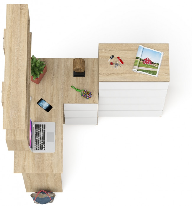 Мори компьютерный стол МС-16 правый + Комод МК700.5 + Полка 1200, дуб сонома/белый