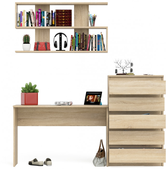 Мори письменный стол МСП1200.1 + Комод МК700.5 + Полка 1200, дуб сонома
