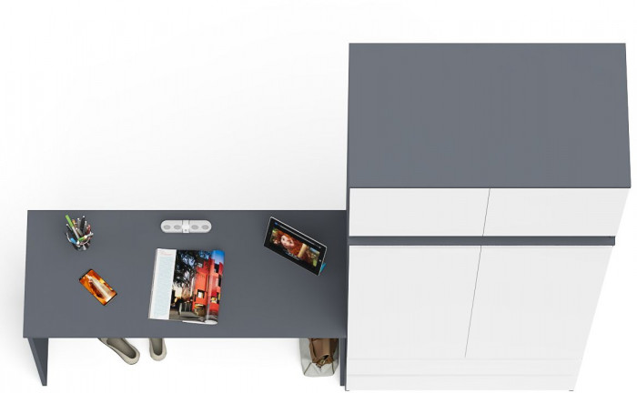 Мори письменный стол МСП1200.1 + Шкаф МШ900.1 + Антресоль МА900.1, графит/белый