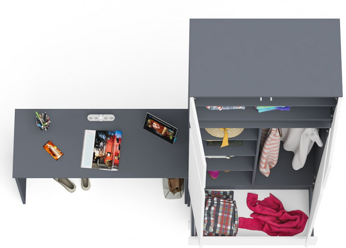 Мори письменный стол МСП1200.1 + Шкаф МШ900.1 + Антресоль МА900.1, графит/белый