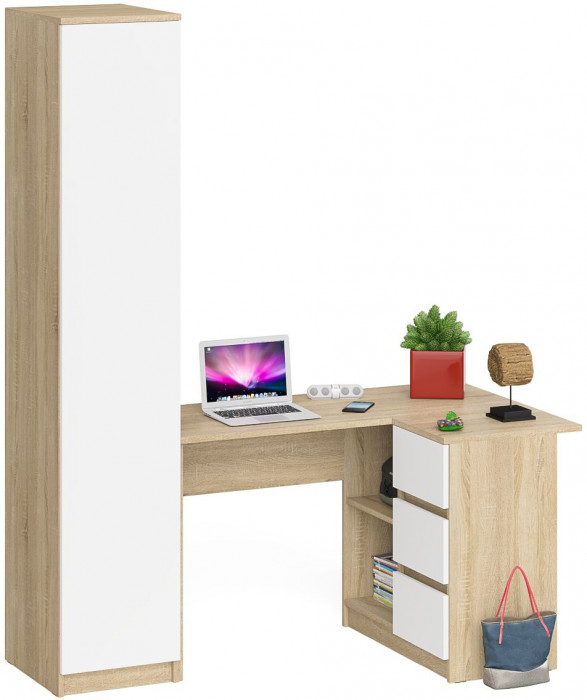 Мори Стол компьютерный МС-16 правый + Пенал МШ400.1, цвет дуб сонома/белый, ШхГхВ 164,8х84,9х209,6 см., выдвижные ящики справа, НЕ универс. сборка