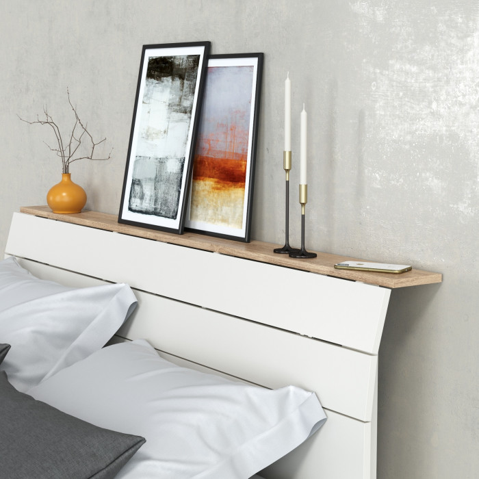 Муссон Кровать 11.41 + ортопед + 13.97 + Зеркало СВК + Тумба ТВ 13.276, цвет белый/чёрный/дуб эндгрейн элегантный, сп. м. 1600х2000 мм., б/м