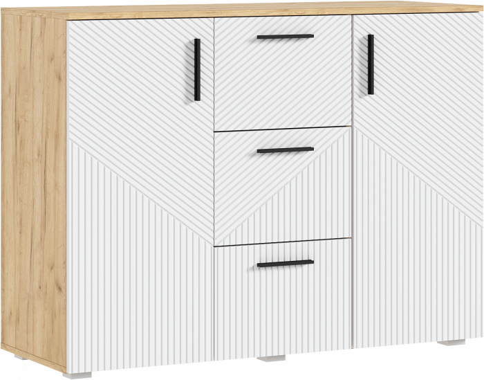 Сильвия Комод 3 ящика/2 двери 1200, Браш Вайт/Дуб крафт 1