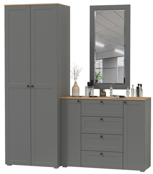 Остин Прихожая 14, цвет серый графит/дуб крафт золотой, ШхГхВ 200х54,3х229,6 см., универсальная сборка