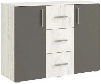 Фиеста NEW Комод 3 ящ 2 двери (1200) (Дуб крафт белый/Графит)