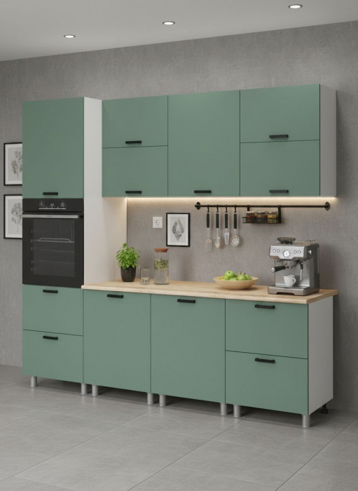 МК Аленушка 2,4м Орешник Матовая Мята,скоба черный,сонома (без столешницы)