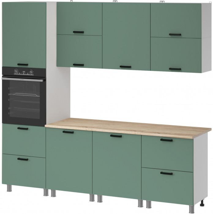 МК Аленушка 2,4м Орешник Матовая Мята,скоба черный,сонома (без столешницы)