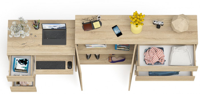 Мори компьютерный стол МС-6 левый + Комод МК1600.1, дуб сонома