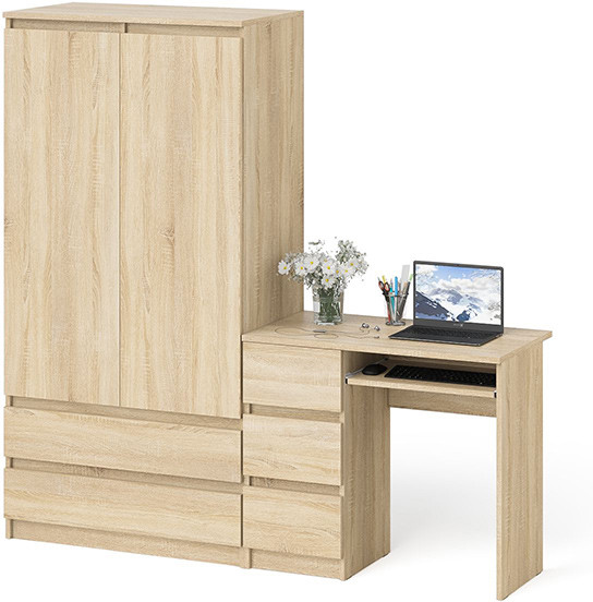 Мори компьютерный стол МС-6 левый + Шкаф МШ900.1, дуб сонома