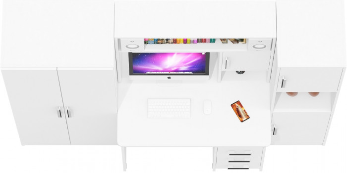 Стол компьютерный С-МД-СК9+Пенал С-МД-СК9П+Шкаф С-МД-СК9Ш, цвет белый шагрень, ШхГхВ 215х70х160 см., НЕ универсальная сборка