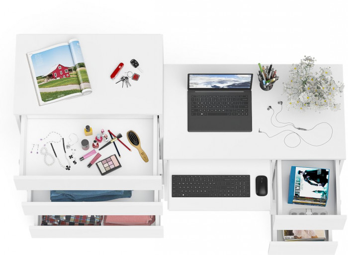 Мори компьютерный стол МС-6 правый + Комод МК700.5, белый