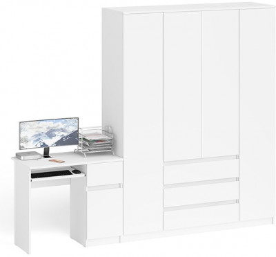 Мори Стол компьютерный МС-1 правый + Шкаф МШ1600.1, цвет белый, ШхГхВ 250,4х50,4х209,6 см., выдвижной ящик справа, НЕ универсальная сборка