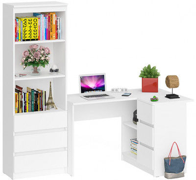 Мори Стол компьютерный МС-16 правый + Стеллаж МСТ600.3, цвет белый, ШхГхВ 184,8х84,9х179,6 см., выдвижные ящики справа, НЕ универсальная сборка