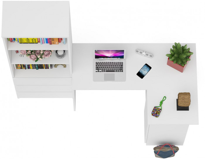 Мори Стол компьютерный МС-16 правый + Стеллаж МСТ600.3, цвет белый, ШхГхВ 184,8х84,9х179,6 см., выдвижные ящики справа, НЕ универсальная сборка