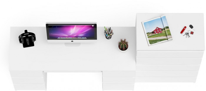 Мори Стол компьютерный МС-2 + Комод МК700.5, цвет белый, ШхГхВ 205,8х50х114 см., универсальная сборка