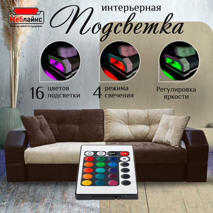 Диван-кровать Манчестер, еврокнижка, велюр/экокожа, 150х195, комби