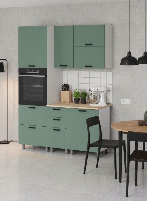 МК Аленушка 1,6м ПД 2 Орешник Матовая Мята,скоба черный,сонома (без столешницы)