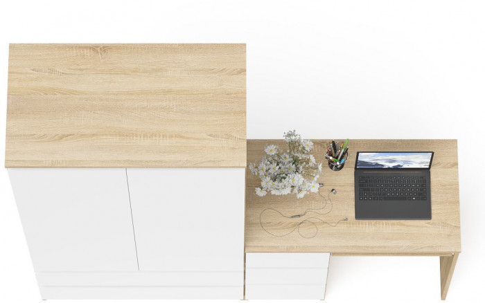 Мори компьютерный стол МС-6 левый + Шкаф МШ900.1, дуб сонома/белый