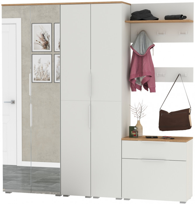 Октава Прихожая 31, белый шагрень/дуб крафт золотой/фасады МДФ белый шагрень