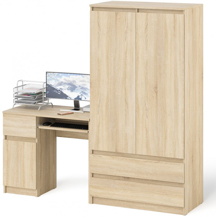 Мори Стол компьютерный МС-1 левый + Шкаф МШ900.1, цвет дуб сонома, ШхГхВ 180,4х50,4х179,6 см., выдвижной ящик слева, НЕ универсальная сборка