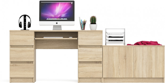 Мори Стол компьютерный МС-2 + Тумба МА900.1, цвет дуб сонома, ШхГхВ 225,8х50,4х76,6 см., универсальная сборка