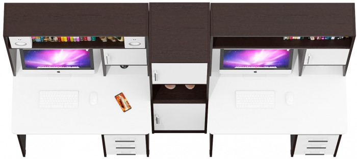 С-МД-СК9 Компоновка № 04, цвет венге/белый шагрень, ШхГхВ 247х70х160 см., НЕ универсальная сборка