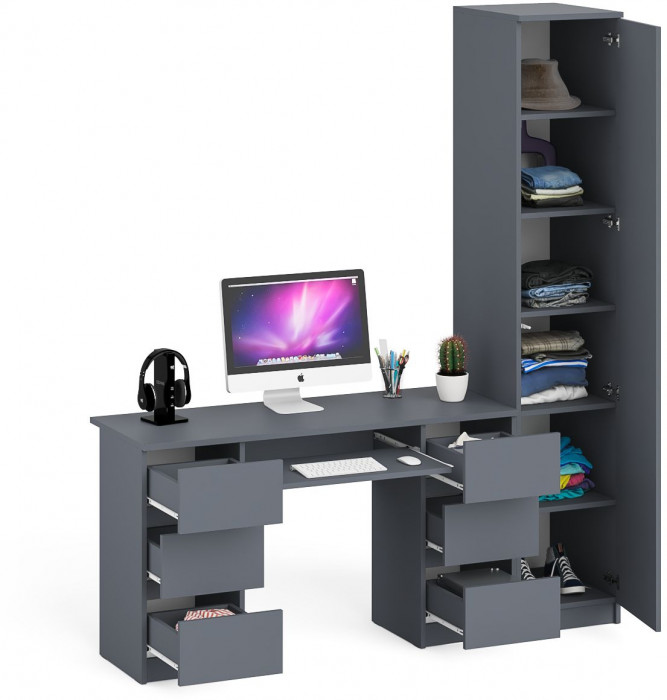 Мори компьютерный стол МС-2 + Пенал МШ400.1, графит