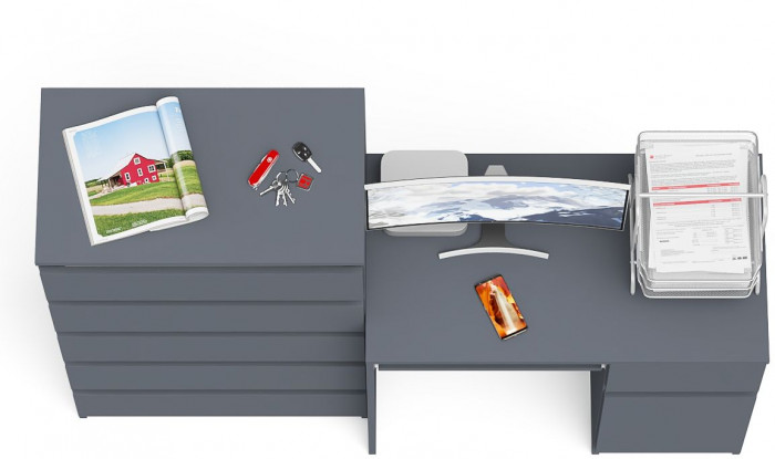 Мори Стол компьютерный МС-1 правый + Комод МК700.5, цвет графит, ШхГхВ 160,4х50х114 см., выдвижной ящик справа, НЕ универсальная сборка