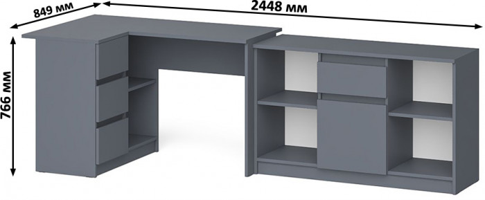 Мори Стол компьютерный МС-16 левый + Тумба МТВ1204.1, цвет графит, ШхГхВ 244,8х84,9х76,6 см., выдвижные ящики слева, НЕ универсальная сборка
