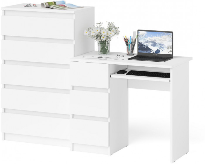 Мори компьютерный стол МС-6 левый + Комод МК700.5, белый
